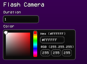 Image showing a 2 parameter event, float and colorwheel, for a custom event named Flash Camera